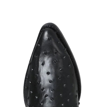  Black Ostrich Print Western Boot J-Toe