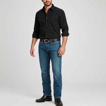 Black Caiman Short Square Toe Western Boots