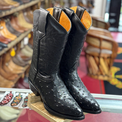  Black Ostrich Print Cowboy Boots J-Toe
