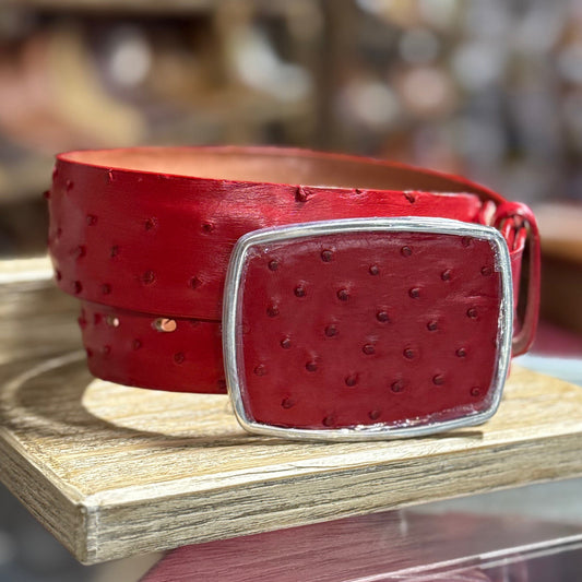  Red Ostrich Cowboy Belt