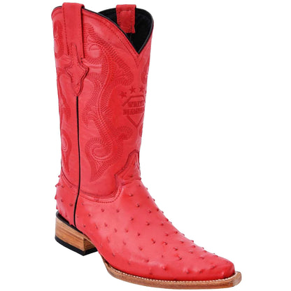 Red Ostrich Print Boots Pointy Toe