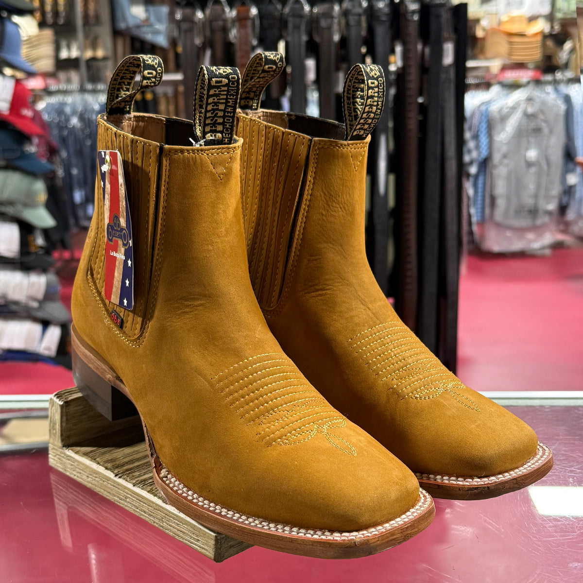  Men's Tan Chelsea Square Toe Boots