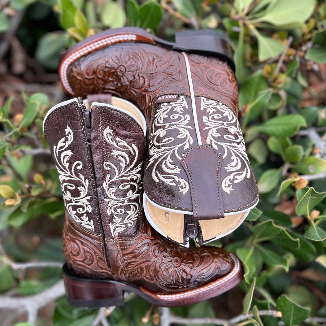  Tooled Print Kids Cowgirl Boot
