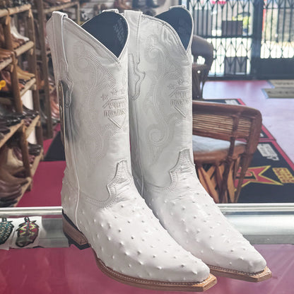  White Ostrich Print Western Boots Pointy Toe