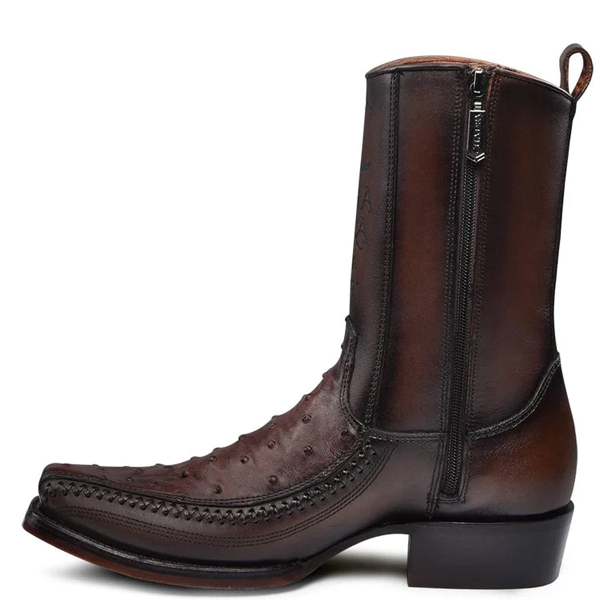  Brown Ostrich Zipper Boot