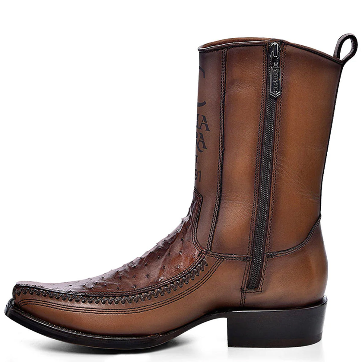  Honey Ostrich Zipper Boot